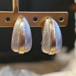 Vintage Two-Tone Textured Dome Clip-On Earrings